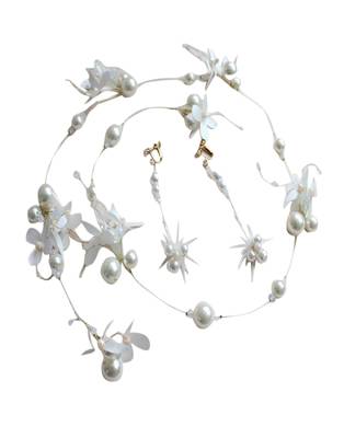 Beautiful 1 Pc White and Golden Bridal Flower Hair Accessory with Earrings for women and Girls 1