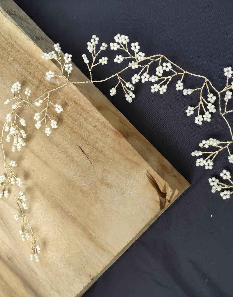 Beautiful 1 Pc White and Golden Bridal Flower Hair Accessory/ HeadPiece for Women and Girls