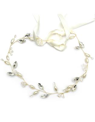 Beautiful 1 Pc White and Golden Bridal Flower Hair Accessory/ HeadPiece for Women and Girls 1