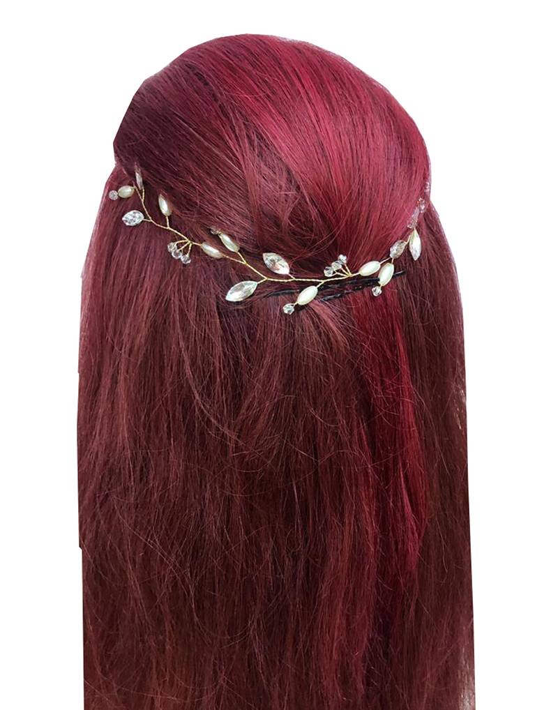 Beautiful 1 Pc White and Golden Bridal Flower Hair Accessory/ HeadPiece for Women and Girls