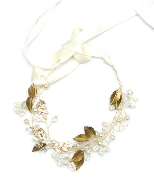 Beautiful 1 Pc White and Golden Bridal Flower Hair Accessory/ HeadPiece for Women and Girls 1