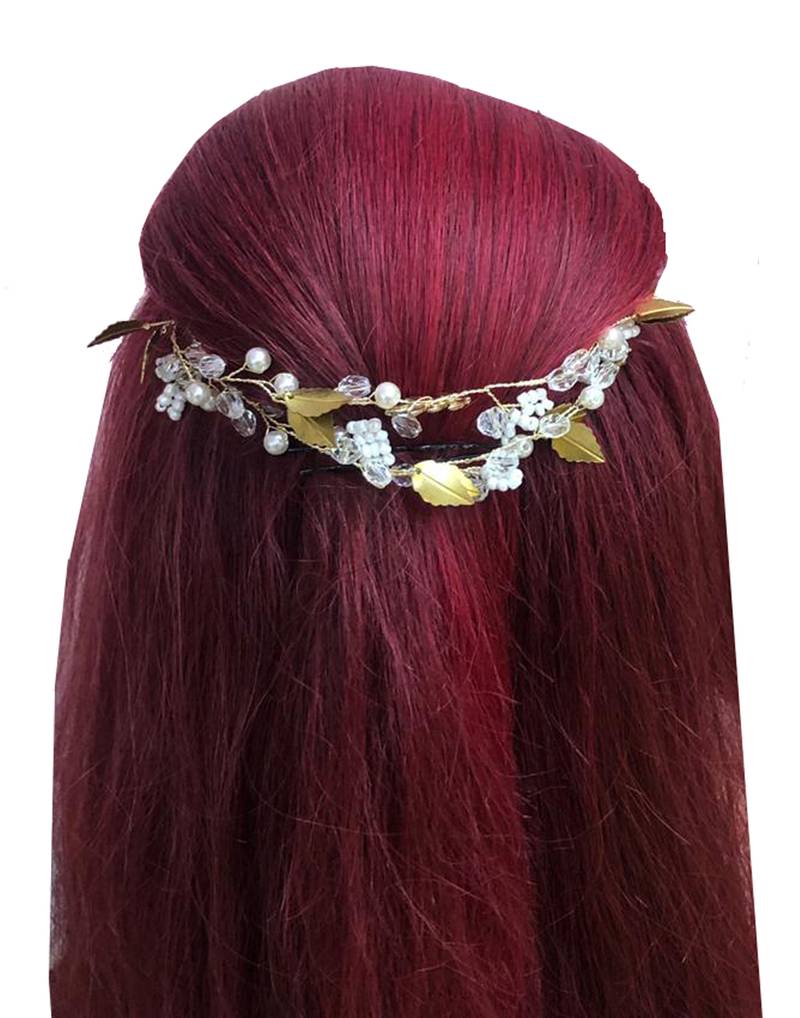Beautiful 1 Pc White and Golden Bridal Flower Hair Accessory/ HeadPiece for Women and Girls