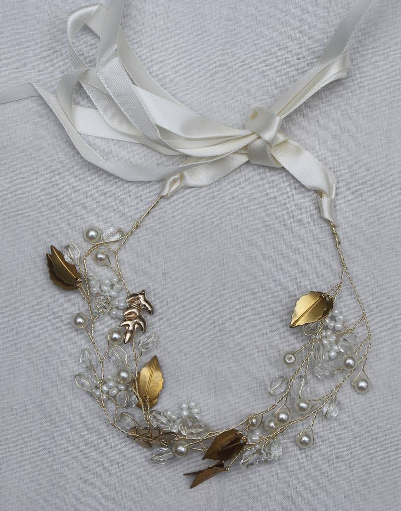 Beautiful 1 Pc White and Golden Bridal Flower Hair Accessory/ HeadPiece for Women and Girls