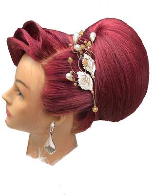 Beautiful 1 Pc White and Golden Bridal Flower Hair Accessory/ HeadPiece for Women and Girls 2