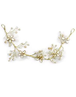Beautiful 1 Pc White and Golden Bridal Flower Hair Accessory/ HeadPiece for Women and Girls 1