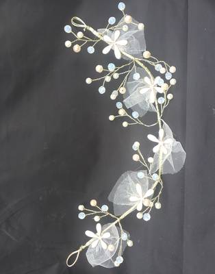 Beautiful 1 Pc White and Golden Bridal Flower Hair Accessory/ HeadPiece for Women and Girls 3