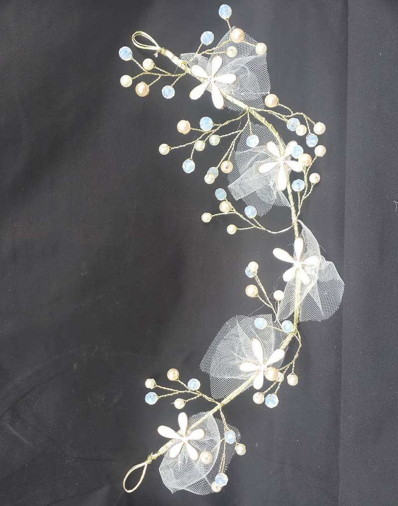 Beautiful 1 Pc White and Golden Bridal Flower Hair Accessory/ HeadPiece for Women and Girls