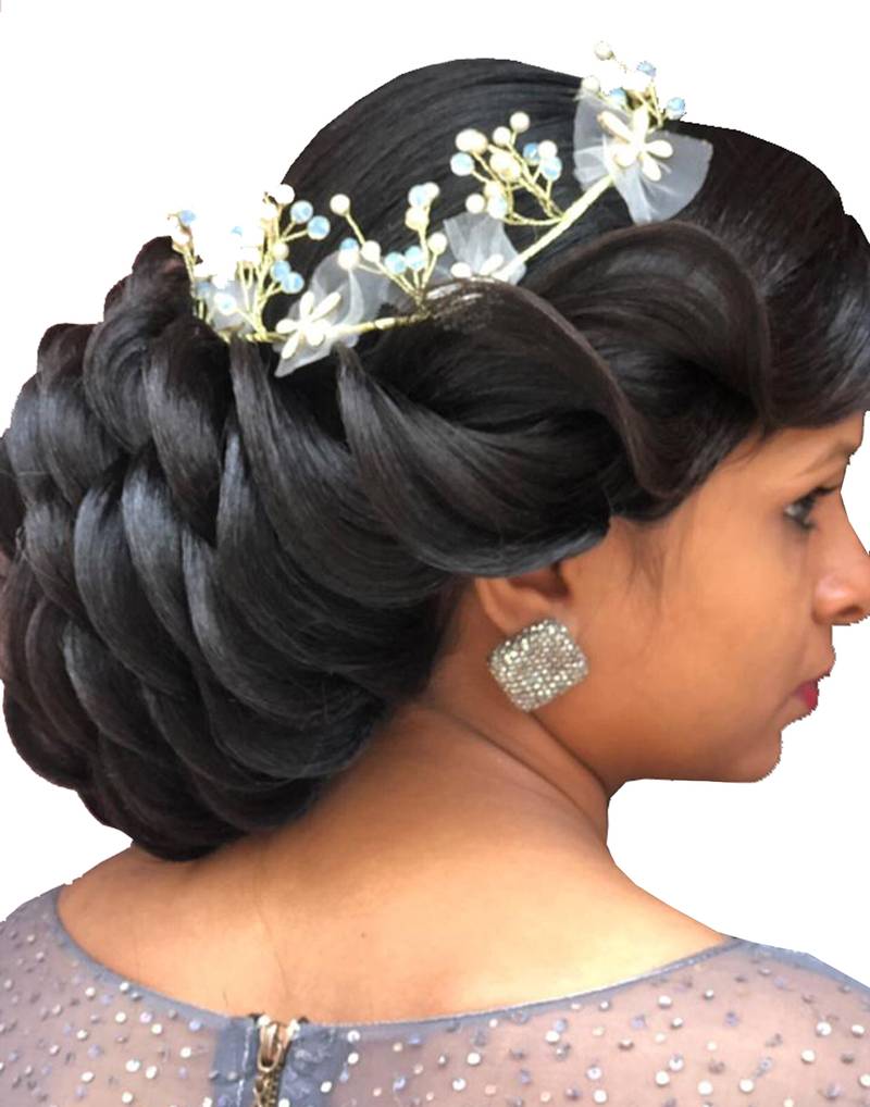 Beautiful 1 Pc White and Golden Bridal Flower Hair Accessory/ HeadPiece for Women and Girls