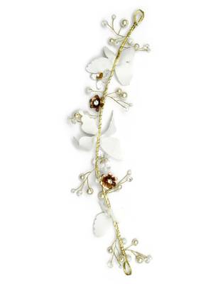 Beautiful 1 Pc White and Golden Bridal Flower Hair Accessory/ HeadPiece for Women and Girls 1