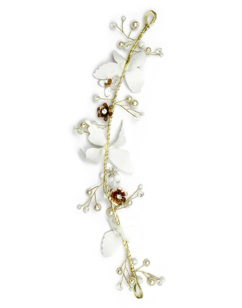 Beautiful 1 Pc White and Golden Bridal Flower Hair Accessory/ HeadPiece for Women and Girls