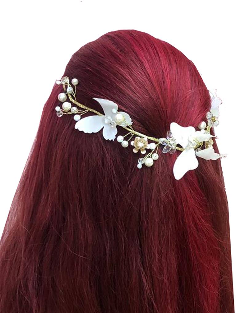 Beautiful 1 Pc White and Golden Bridal Flower Hair Accessory/ HeadPiece for Women and Girls