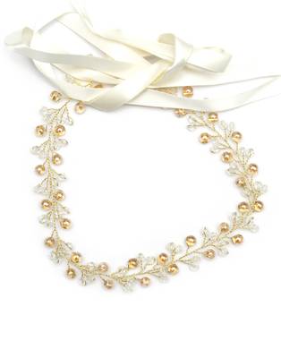 Beautiful 1 Pc White and Golden Bridal Flower Hair Accessory/ HeadPiece for Women and Girls 1