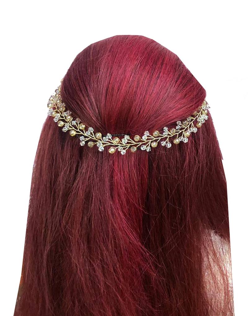 Beautiful 1 Pc White and Golden Bridal Flower Hair Accessory/ HeadPiece for Women and Girls