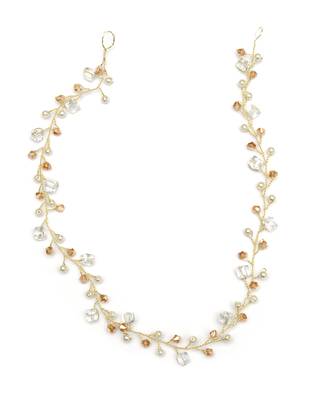 Beautiful 1 Pc White and Golden Bridal Flower Hair Accessory/ HeadPiece for Women and Girls 1