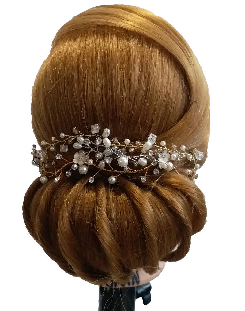 Beautiful 1 Pc White and Golden Bridal Flower Hair Accessory/ HeadPiece for Women and Girls