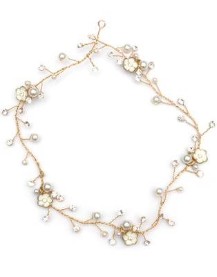 Beautiful 1 Pc White and Golden Bridal Flower Hair Accessory/ HeadPiece for Women and Girls 1