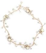 Beautiful 1 Pc White and Golden Bridal Flower Hair Accessory/ HeadPiece for Women and Girls