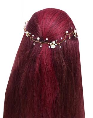 Beautiful 1 Pc White and Golden Bridal Flower Hair Accessory/ HeadPiece for Women and Girls 2
