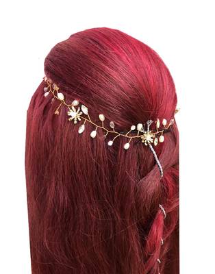 Beautiful 1 Pc White and Golden Bridal Flower Hair Accessory/ HeadPiece for Women and Girls 2