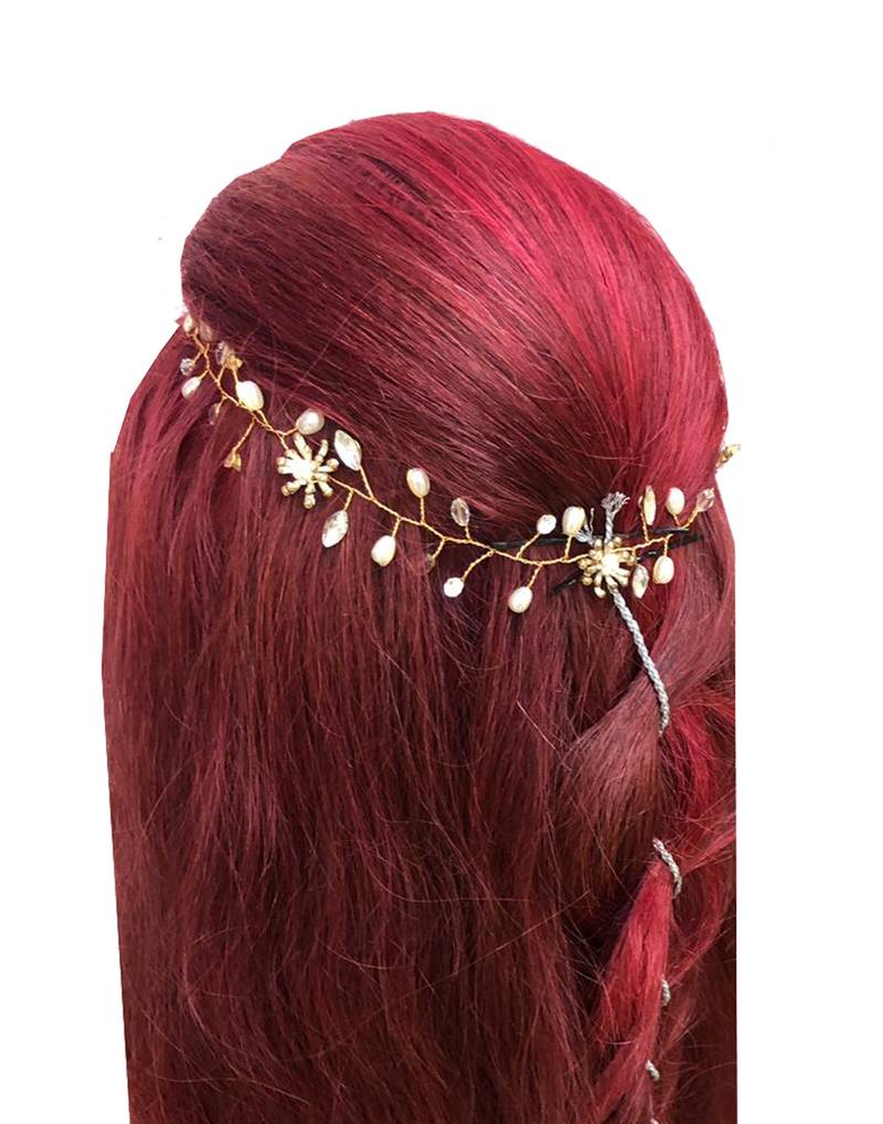 Beautiful 1 Pc White and Golden Bridal Flower Hair Accessory/ HeadPiece for Women and Girls