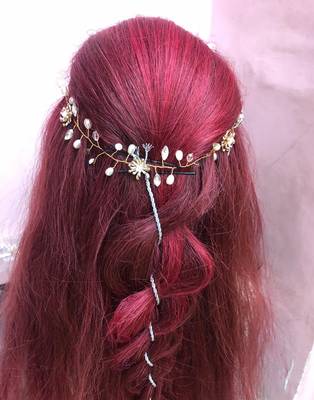Beautiful 1 Pc White and Golden Bridal Flower Hair Accessory/ HeadPiece for Women and Girls 3