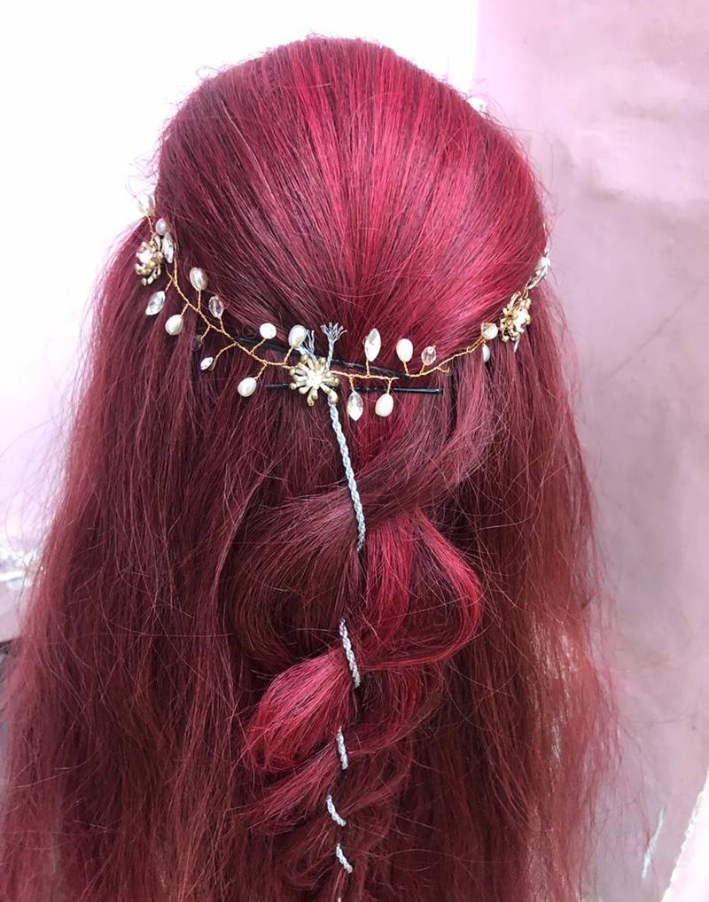 Beautiful 1 Pc White and Golden Bridal Flower Hair Accessory/ HeadPiece for Women and Girls