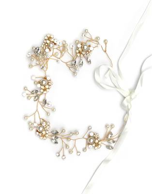 Beautiful 1 Pc White and Golden Bridal Flower Hair Accessory/ HeadPiece for Women and Girls 1