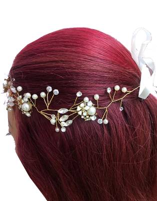 Beautiful 1 Pc White and Golden Bridal Flower Hair Accessory/ HeadPiece for Women and Girls 3