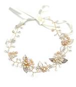 Beautiful 1 Pc White and Golden Bridal Flower Hair Accessory/ HeadPiece for Women and Girls