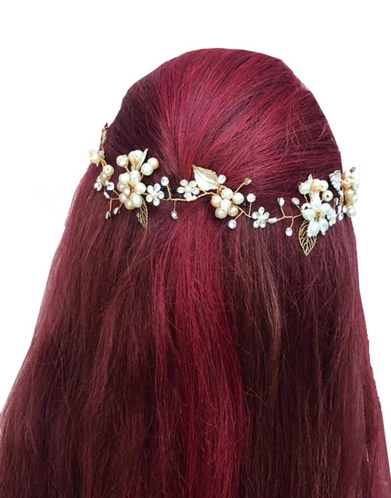 Beautiful 1 Pc White and Golden Bridal Flower Hair Accessory/ HeadPiece for Women and Girls
