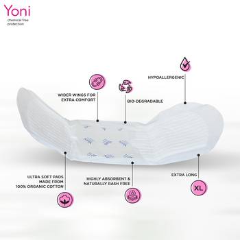 Yoni Organic Cotton Chemical Free Sanitary Pads With Wings For Women (Medium) 4