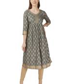 Grey Foil Print Flare Kurta