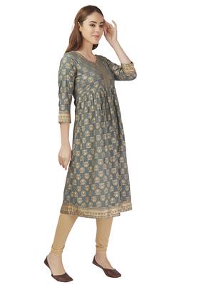 Grey Foil Print Flare Kurta 2