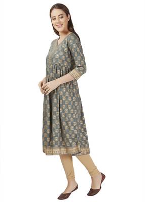 Grey Foil Print Flare Kurta 3