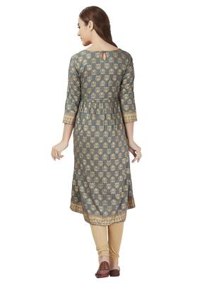 Grey Foil Print Flare Kurta 4
