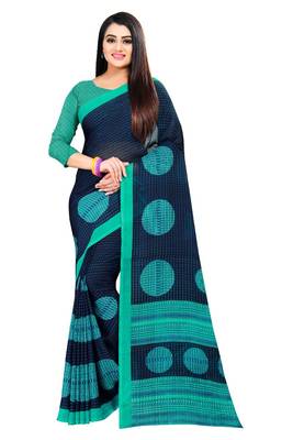 Navy blue printed georgette saree with blouse 1