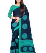 Navy blue printed georgette saree with blouse