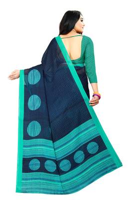 Navy blue printed georgette saree with blouse 2