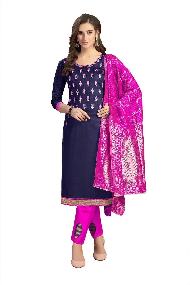 Navy-blue embroidered cotton salwar
