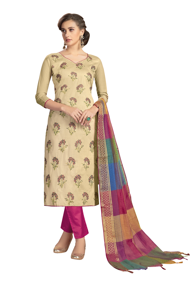 Beige embroidered cotton salwar