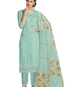 Turquoise Abstract Print Cotton Salwar