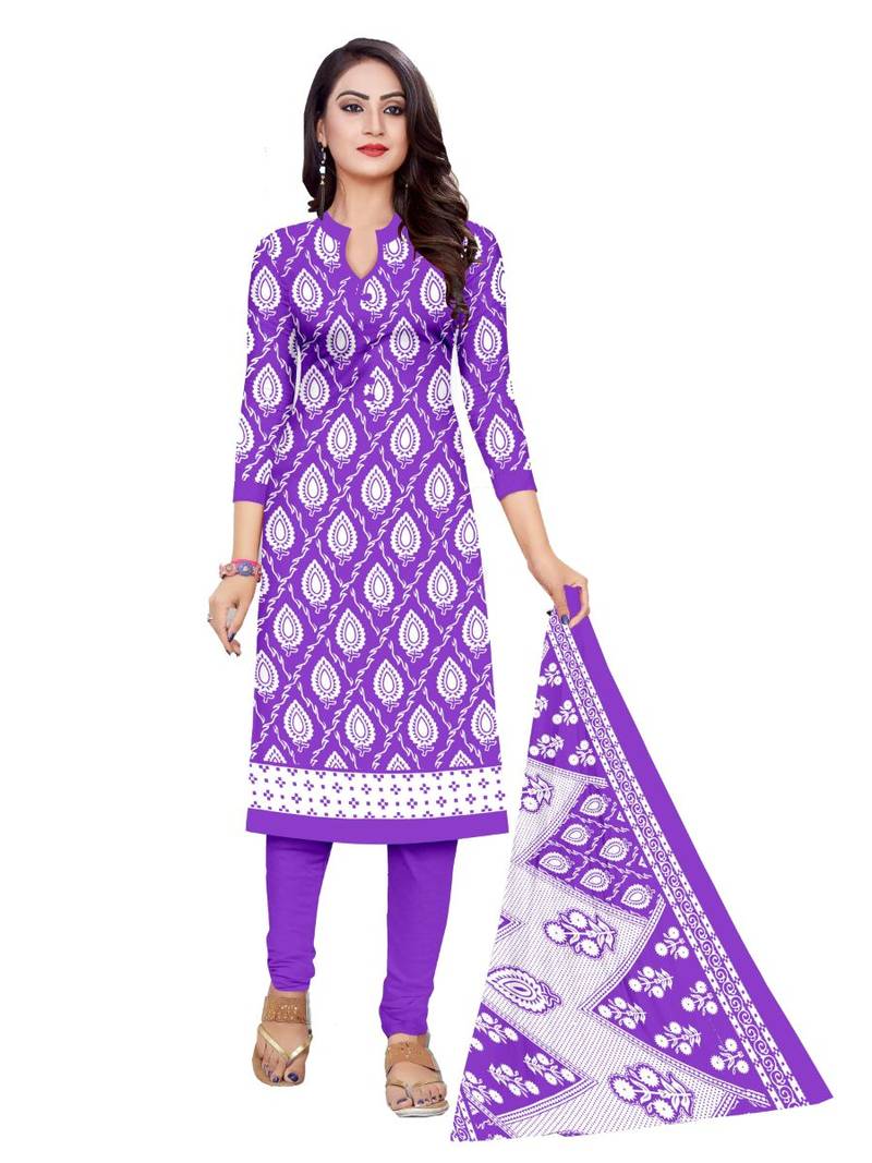Purple printed cotton salwar