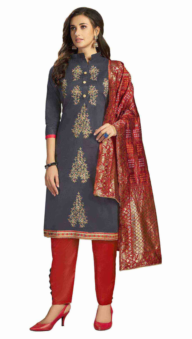 Dark-grey hand embroidery cotton salwar