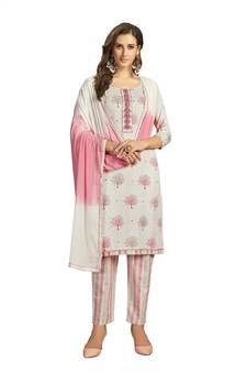 Cream Hand Embroidery Cotton Salwar