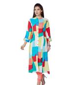 pretty women Multicolor Viscose 3/4th Sleeves Block Printed Women's Kurti
