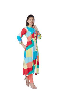 pretty women Multicolor Viscose 3/4th Sleeves Block Printed Women's Kurti 3