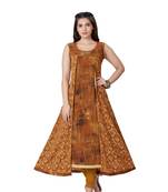 pretty women Beige Crepe 3/4th Sleeves Digital Print Women's Kurti