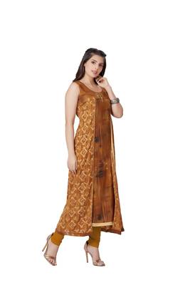 pretty women Beige Crepe 3/4th Sleeves Digital Print Women's Kurti 3