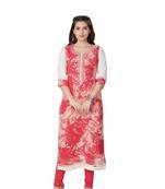 pretty women Peach Georgette 3/4th Sleeves Printed Women's Kurti