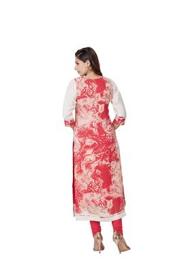 pretty women Peach Georgette 3/4th Sleeves Printed Women's Kurti 2
